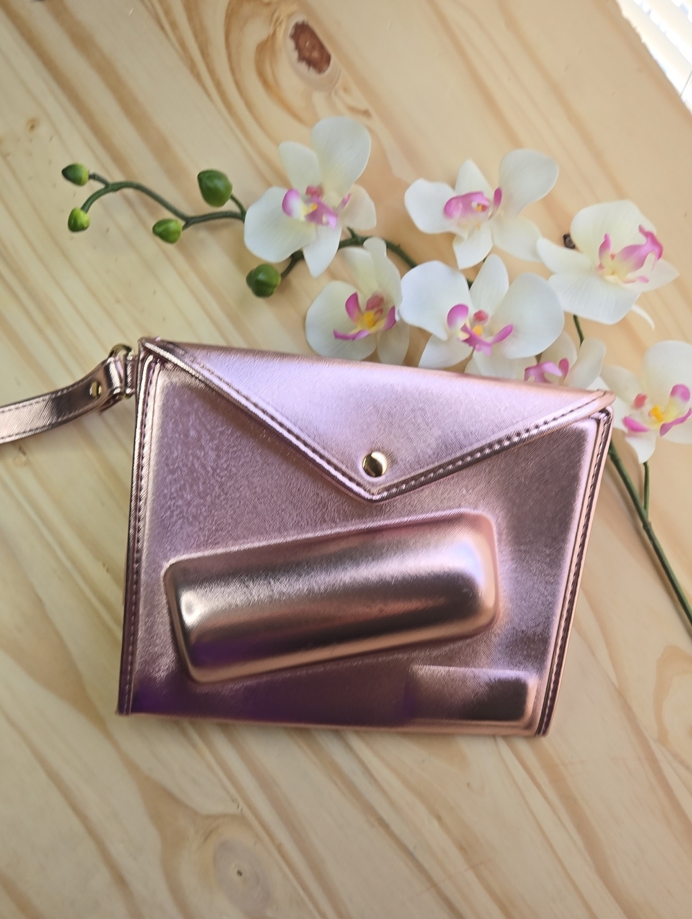 Metallic Rose Clutch Wristlet - Envelope Style